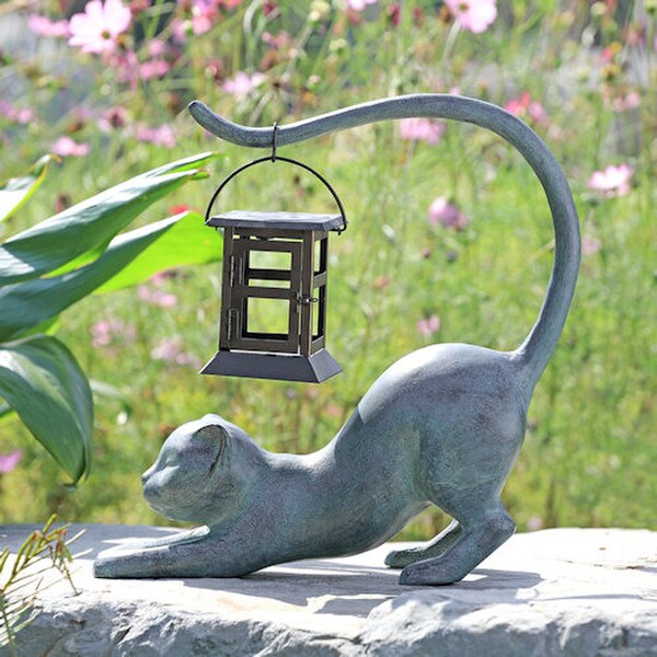 Stretching Cat LED Garden Lantern Decorative Lighting Statuary Lamp